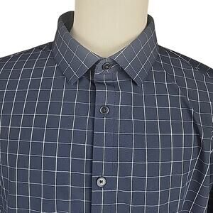 Mizzen Main Shirt Mens XXL 2XL Trim Fit Blue Check Leeward Stretch Button Up